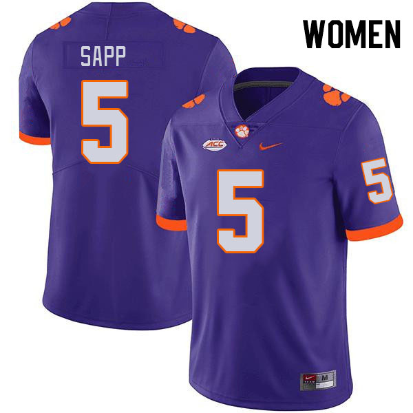 Women #5 Josh Sapp Clemson Tigers College Football Jerseys Stitched-Purple - Click Image to Close